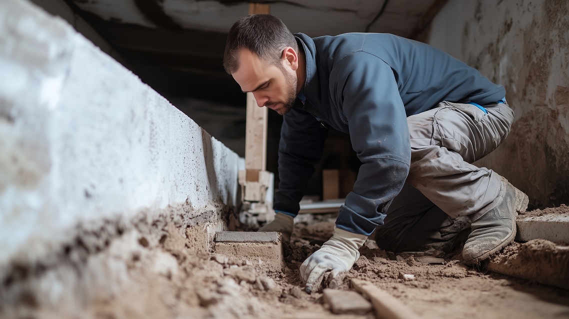 worker performing foundation repair