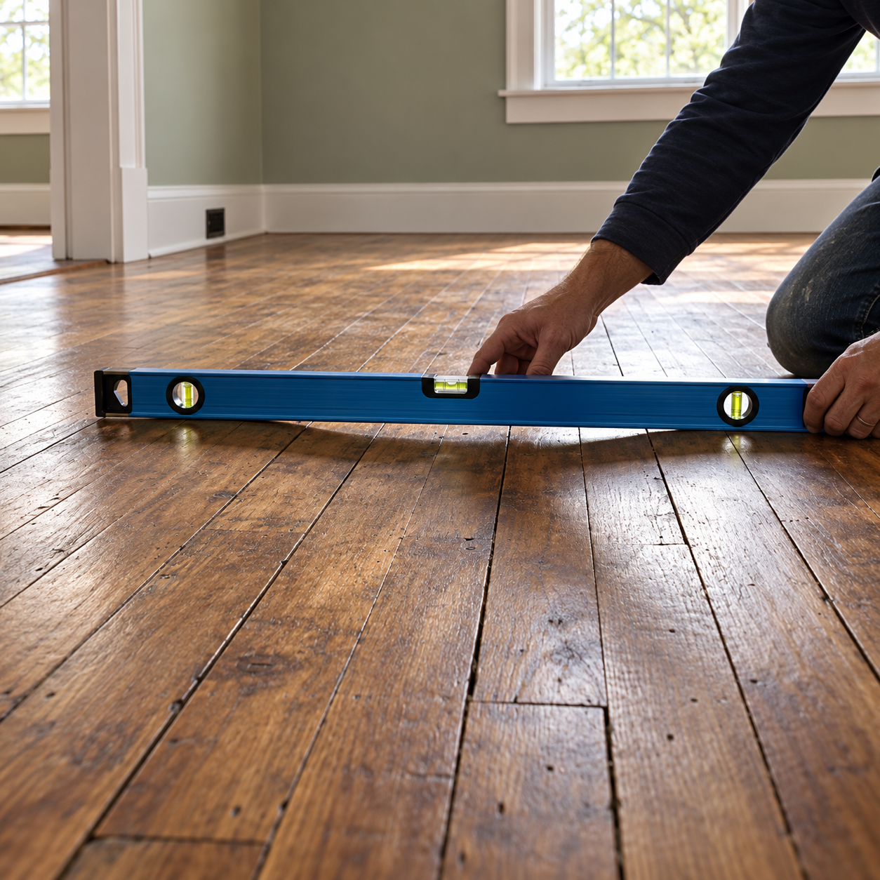 level on hardwood floor